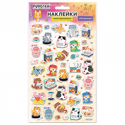 Наклейки объемные MAXI 21х14 см, ассорти 12 видов, FUNSTER (ФАНСТЕР), 666678