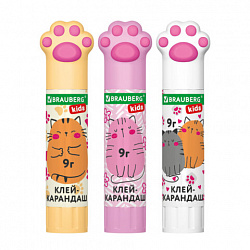 Клей-карандаш "Лапки" Cat Paw, 9 г, фигурный колпачок, 3 шт. на блистере, BRAUBERG KIDS, 271982
