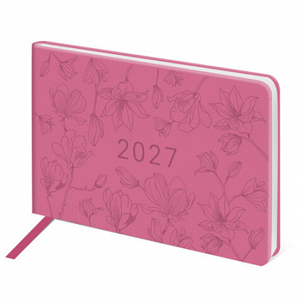 Еженедельник датированный 2027 МАЛЫЙ ФОРМАТ 105х160мм А6 BRAUBERG Imprint, тиснение, розовый, 118159