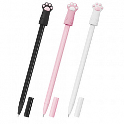 Ручки с топпером шариковые FUNSTER (ФАНСТЕР) "CAT PAWS", НАБОР 3 ШТУКИ, СИНИЕ, пишущий узел 0,7 мм, линия письма 0,35 мм, 144375