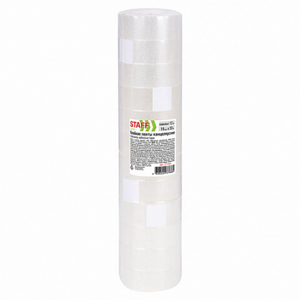 Клейкие ленты 19 мм х 33 м канцелярские STAFF CLASSIC, КОМПЛЕКТ 12 шт., прозрачные, 271261