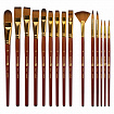 Кисти художественные набор 15 шт. + мастихин в пенале, коричневые, синтетика, BRAUBERG ART DEBUT, 201046