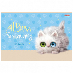 Альбом для рисования, А4, 32 л., скоба, обложка картон, ламинация, HATBER, 205х290 мм, "Кошарики", 074721, 32А4лВ