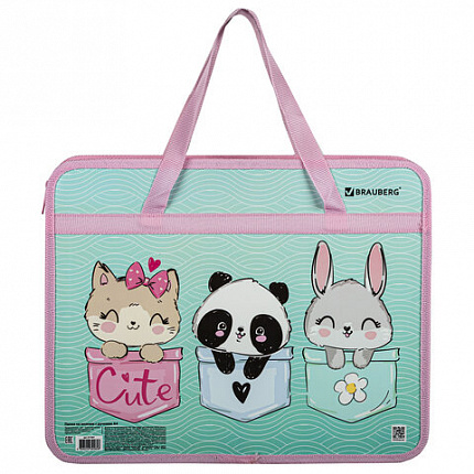 Папка на молнии с ручками BRAUBERG А4, 1 отделение, пластик, 80 мм, "BEST PALS", 271467