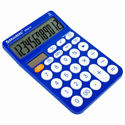 Калькулятор настольный BRAUBERG STYLE-12-BL (157х106 мм), 12 разрядов, двойное питание, СИНИЙ, 272966