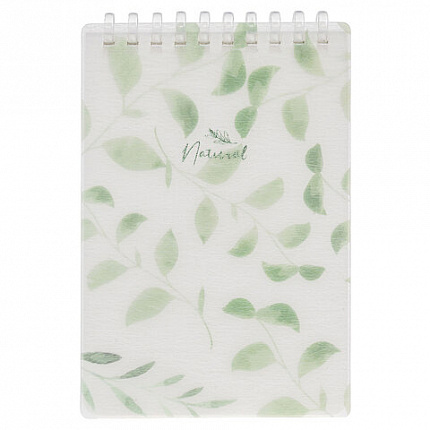 Блокнот МАЛЫЙ ФОРМАТ А6 80 л., мягкий гребень, пластик, фольга, клетка, HATBER, NATURAL LEAVES, 090242, 80Б6A1мс_33480