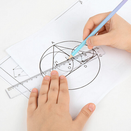 Набор чертежный BRAUBERG (линейка 20 см, 2 треугольника, транспортир), прозрачный, 210853