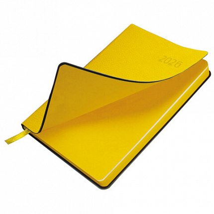 Ежедневник датированный 2026 А5 138x213 мм, BRAUBERG "Stylish", под кожу, гибкий, желтый, 117101