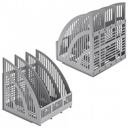Лоток вертикальный для бумаг BRAUBERG "Energy", 250 мм, 3 отделения, сетчатый, сборный, серый, 237018
