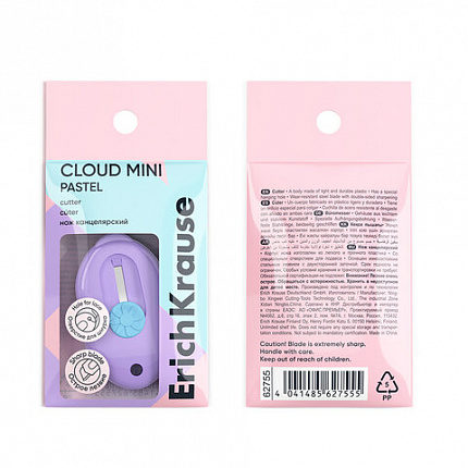 Нож канцелярский ERICH KRAUSE Cloud Mini Pastel, корпус ассорти, 62755