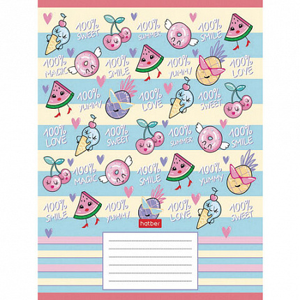 Тетрадь 18 л., HATBER, клетка, обложка картон, "Фруктис" (5 видов в спайке), 18Т5В1