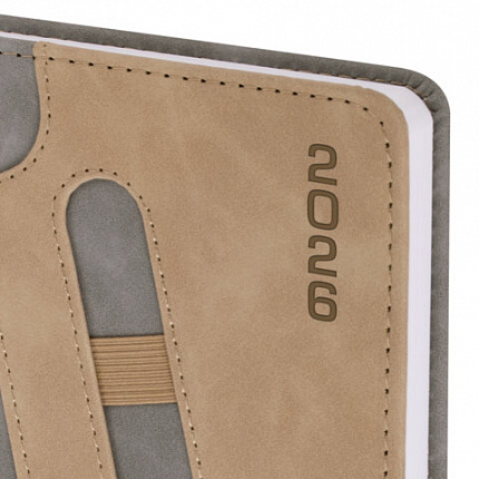 Ежедневник датированный 2026, А5, 138x213 мм, BRAUBERG "Assistant", под кожу, держатель, серый, 117378