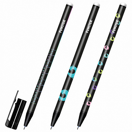 Ручка стираемая гелевая с принтом FUNSTER "BLACK CAT", СИНЯЯ, корпус ассорти, игольчатый наконечник 0,5 мм, линия 0,35 мм, 144415