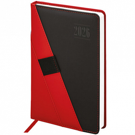 Ежедневник датированный 2026, А5, 138х213 мм, BRAUBERG "Swirl", под кожу, держатель для ручки, красный, 117481