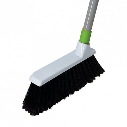 Совок для мусора КОМПЛЕКТ щетка + 2 рукоятки по 80 см с резьбой, "ЛЕНИВКА", бело-зеленый, ЛЮБАША, 603616