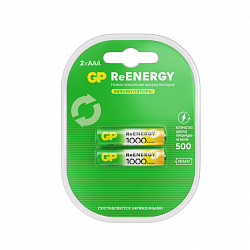Батарейки аккумуляторные GP ReEnergy Ni-Mh мизинчиковые КОМПЛЕКТ 2 шт., ААА (HR03), 950 mAh, 100AAAHCRGY, 100AAAHCRGY-2CR