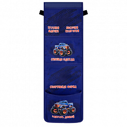 Кармашки-органайзер в шкафчик для детского сада ЮНЛАНДИЯ, увеличенный размер, 26х80 см, "Monster truck", 273282