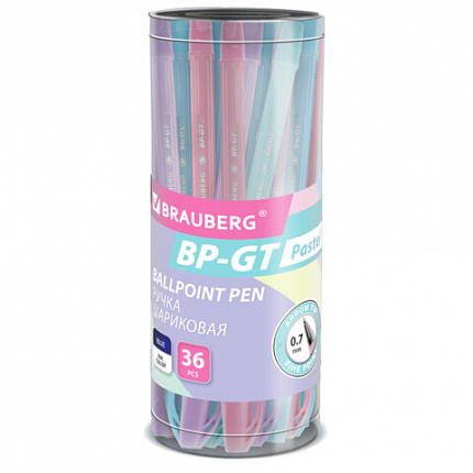 Ручка шариковая BRAUBERG "BP-GT PASTEL", СИНЯЯ, корпус ассорти, пишущий узел 0,7мм, линия письма 0,35 мм, 144503