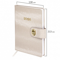 Ежедневник датированный 2026 А5 138х213 мм, BRAUBERG "Elegant", под кожу, застежка, бежевый, 117369