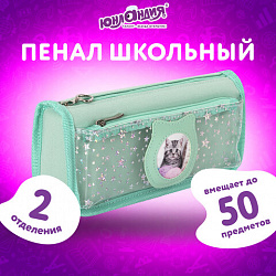 Пенал мягкий ЮНЛАНДИЯ, 2 отделения, полиэстер, "Kitty", мятный, 21х6х9 см, 270262
