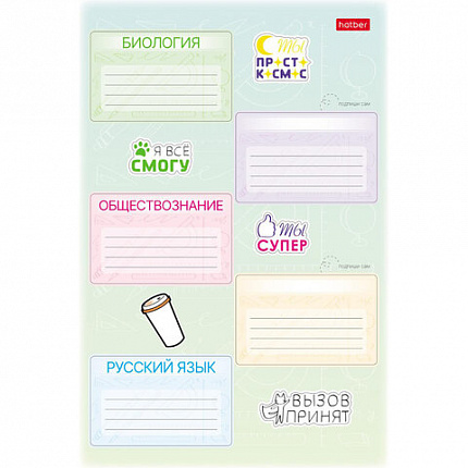 Наклейки ПРЕДМЕТНЫЕ для маркировки школьных принадлежностей, НАБОР 4 листа, 40 наклеек, HATBER, 4Н5н