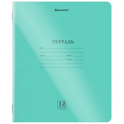Тетрадь пластиковая обложка (прозрачная) 12 листов, косая линия, BRAUBERG "Smart Cover", ЗЕЛЕНАЯ, 405021