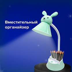 Настольная лампа / светильник SONNEN OU-611 на подставке, СВЕТОДИОДНАЯ, "SWEET BUNNY", 5 Вт, зеленый, 237642