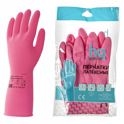 Перчатки латексные КЩС, сверхпрочные, плотные, хлопковое напыление, размер 7, S (малый), красные, HQ Profiline, 73579