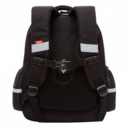 Ранец GRIZZLY анатомическая спинка, c брелоком, для девочек, "HEARTS", чёрный 36х28х20 см, RAz-586-5/1