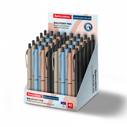 Ручка шариковая автоматическая с грипом BRAUBERG "MORANDI COLOR", СИНЯЯ, пишущий узел 0,5 мм, линия письма 0,3 мм, 144494