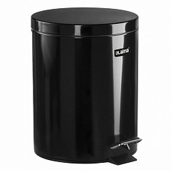 Ведро мусорное с педалью 5 литров "Classic", ЧЕРНОЕ ГЛЯНЦЕВОЕ, металлическое, со съемным внутренним ведром, LAIMA, 604943