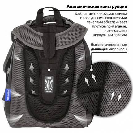 Ранец BRAUBERG PREMIUM, 2 отделения, с брелоком, UFO, 38х29х16 см, 227815