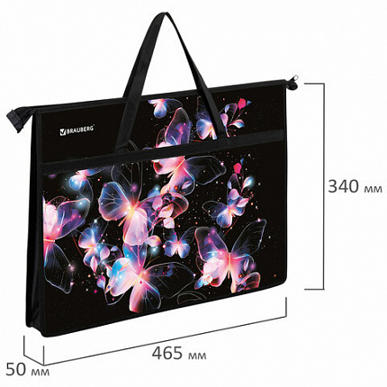 Папка для рисунков и чертежей с ручками BRAUBERG А3, пластик, молния сверху, "Butterflies", 273412