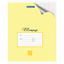 Тетрадь 12 л. BRAUBERG "ЭКО", клетка, обложка картон 170 г/м2, ПАСТЕЛЬНАЯ С УГОЛКОМ, 104503