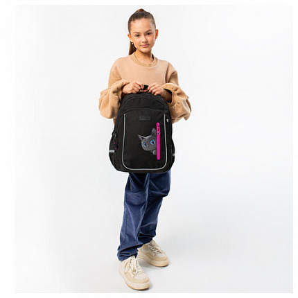 Рюкзак BRAUBERG INTENT, 2 отделения, 4 кармана, "Peering cat", 39х27х14 см, 274396