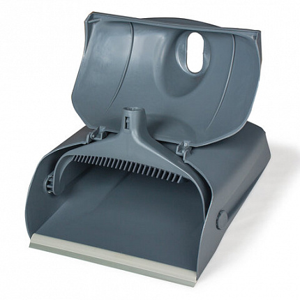 Совок для мусора КОМПЛЕКТ щетка + 2 рукоятки по 94 см, закрывающаяся крышка ЛОВУШКА, серый LAIMA PROFESSIONAL, 601508