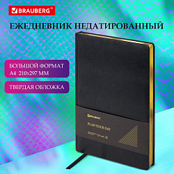 Ежедневник недатированный БОЛЬШОЙ ФОРМАТ 210х297 мм, А4, BRAUBERG "Iguana", под кожу, 160 л., черный,114452