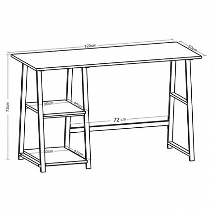 Стол на металлокаркасе BRABIX "LOFT CD-006", 1200х500х730 мм, 2 полки, цвет дуб натуральный, 641226