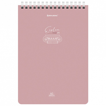 Блокнот А5 (146х206 мм), 60 л., гребень, картон, клетка, BRAUBERG, "Pastel", 114362