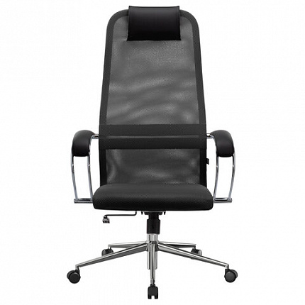 Кресло офисное МЕТТА "SU-B-8" хром, ткань-сетка, сиденье мягкое, черное