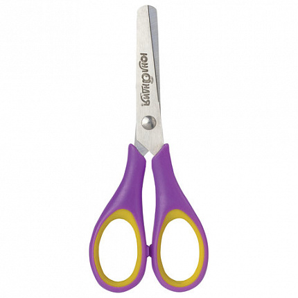 Ножницы ЮНЛАНДИЯ "ВОЗДУШНЫЙ ЗМЕЙ", 125 мм, для правши, резиновые вставки, фиолетово-желтые, европодвес, 236856