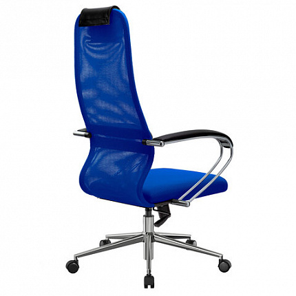 Кресло офисное МЕТТА "SU-B-8" хром, ткань-сетка, сиденье мягкое, синее