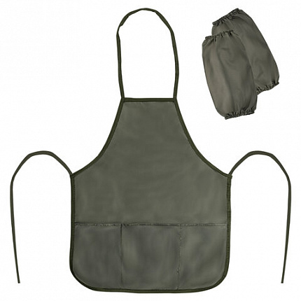 Фартук с нарукавниками для уроков труда ПИФАГОР, 3 кармана, стандартный размер, 44x55 см, хаки, 273756