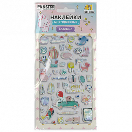 Наклейки гелевые "Блестящий микс", 15,5х9,5 см, ассорти 6 видов, FUNSTER (ФАНСТЕР), 666086