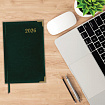 Ежедневник датированный 2026 А5 138x213мм BRAUBERG Senator, под кожу, зеленый, 117092