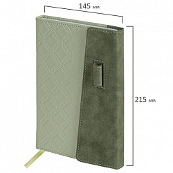 Ежедневник недатированный А5 145х215 мм, BRAUBERG "Stitch", под кожу, магнит, 160 л., оливковый, 116588