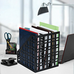 Лоток вертикальный для бумаг BRAUBERG "ULTRA", 240 мм, 3 отделения, сетчатый, сборный, черный, 238249