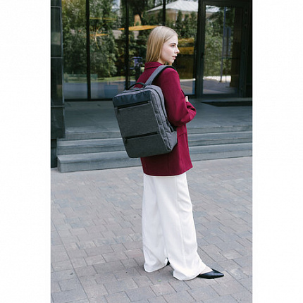 Рюкзак HEIKKI PANEL (ХЕЙКИ) отделение для ноутбука, USB-порт, багажная лента, серый, 44x30x13 см, 273903