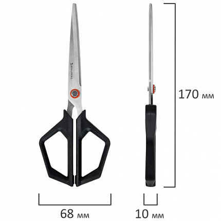 Ножницы BRAUBERG "Super black" 170 мм, черные, 3-сторонняя заточка, ручки из ABS-пластика, 238854
