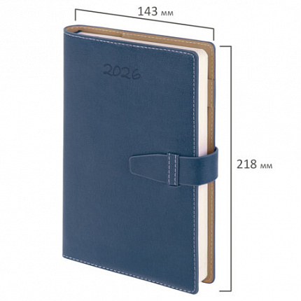 Ежедневник датированный 2025, А5, 143х218 мм, BRAUBERG "Journal", под кожу, застежка, держатель для ручки, органайзер, синий, 117379